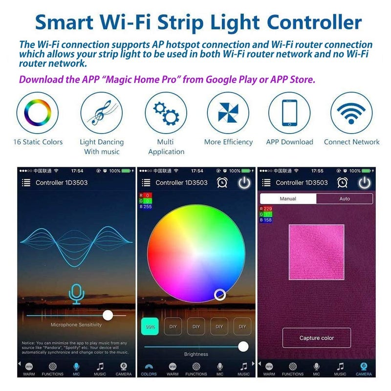iNextStation Smart RGB WiFi LED Controller 4-Pin Output Compatible with Alexa/Google Home Assistant/IFTTT Android/iOS for SMD 3535 5050 2835 Color Changing LED Strip Lights (2-Port) - Image 2